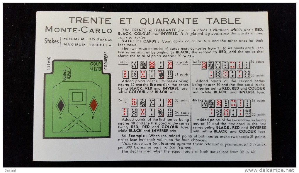 CPA  "trente Et Quarante Table, Monté Carlo " - Playing Cards