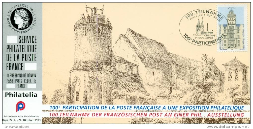 110 Carte Officielle Exposition Internationale Exhibition Köln 1993 FDC Télégraphe Chappe 1793 100e Participation Poste - Briefmarkenausstellungen