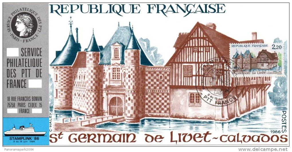 027 Carte Officielle Exposition Internationale Exhibition Stamplink 1986 France FDC St-Germain De Livet Calvados - Filatelistische Tentoonstellingen