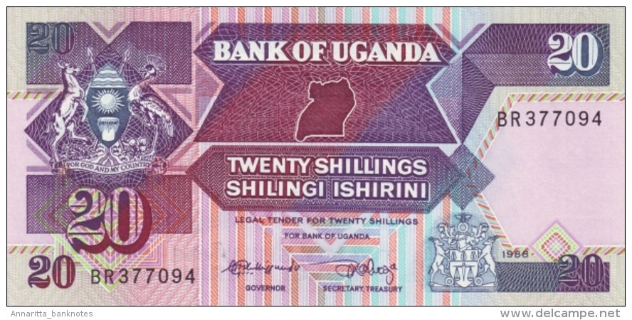 Uganda (BOU) 20 Shillings 1988 UNC Cat No. P-29b / UG133b - Ouganda