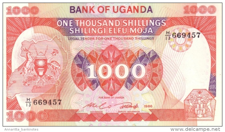 Uganda (BOU) 1000 Shillings 1986 UNC Cat No. P-26a / UG129a - Uganda