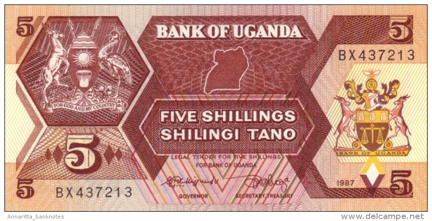 Uganda (BOU) 5 Shillings 1987 UNC Cat No. P-27a / UG131a - Oeganda