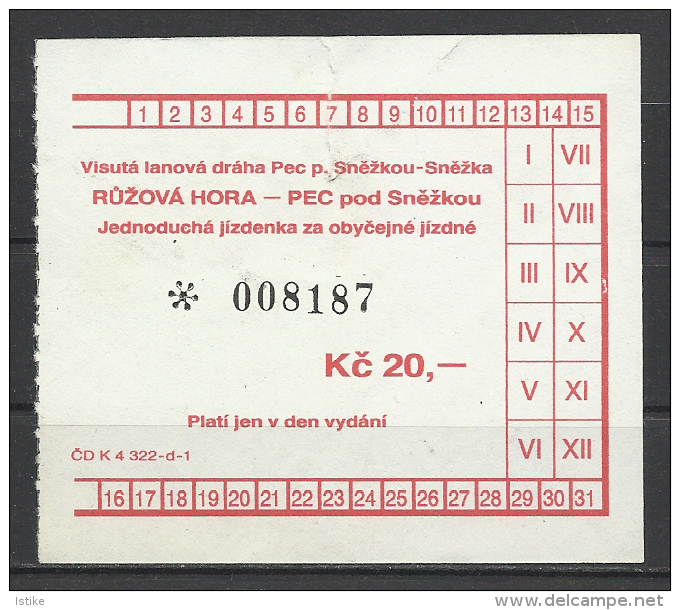 Czech Rep., Snezka, Chairlift Ticket, 20 Kc.,  '90s. - Europe