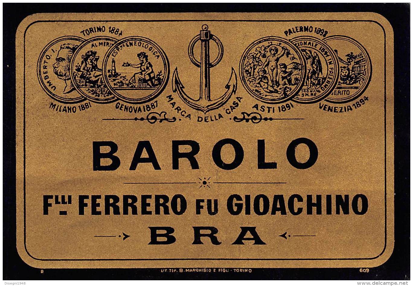 05949 "BRA (CN) - BAROLO - F.LLI FERRERO FU GIOACHINO ". ETICHETTA ORIGINALE - Altri & Non Classificati