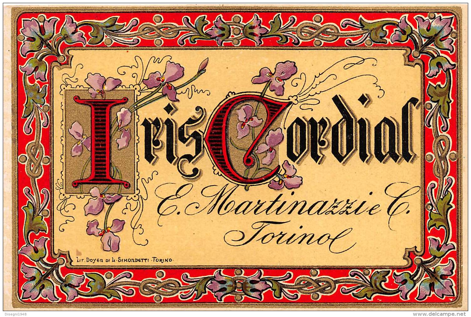 05954 "TORINO - IRIS CORDIAL - E. MARTINAZZI &amp; C. - TORINO". ETICHETTA ORIGINALE - Altri & Non Classificati