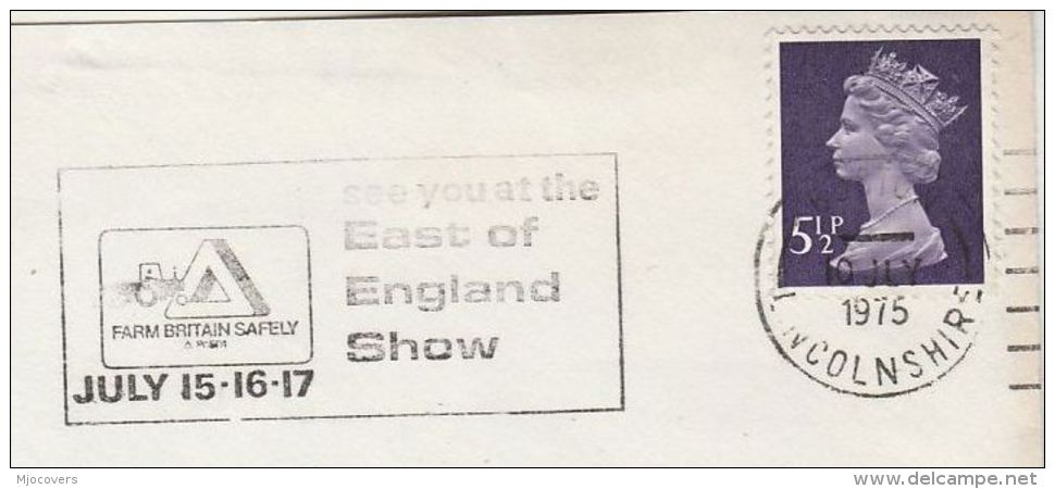 1975  COVER Slogan TRACTOR,  FARM BRITAIN SAFELY At  EAST OF ENGLAND SHOW Farming Gb Stamps Agriculture - Agriculture