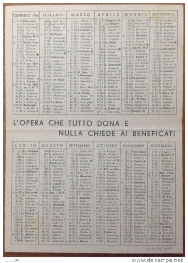 1956 Santino Calendarietto Pro Orfani Mutilatini Deleritti Pia Opera Ricostruzione Sociale - Formato Piccolo : 1941-60