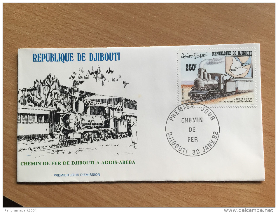 Djibouti Dschibuti 1992 FDC Chemin De Fer Addis-Abeba Ethiopie Dampflokomotive Locomotive Vapeur Train Mi. 564 - Dschibuti (1977-...)