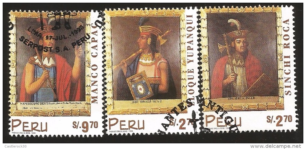 B)1998 PERU, INDIANS, CULTURE, INCA RULERS,  LLOQUE YUPANQUI, SINCHI ROCA, MANCO CAPAC, SC 1187-1189  A528, S/S, MNH - Peru