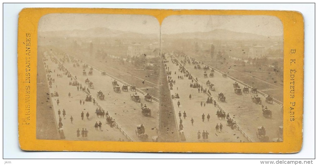 Ancienne PHOTO Stéréo Circa 1870.. PARIS: Avenue Du Bois De Boulogne... Editeur B. K. à Paris - Stereo-Photographie