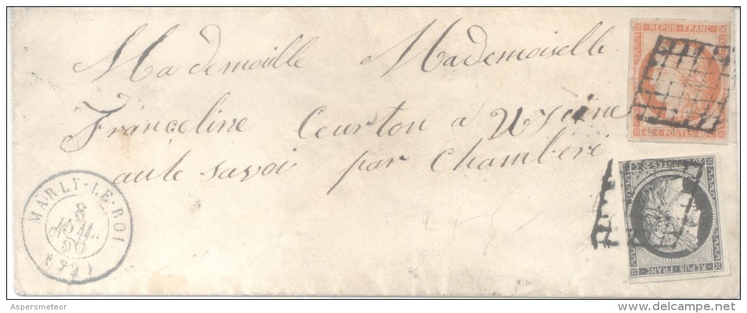 MARLY LE ROI (SAINT GERMAIN EN LAYE) A UGINE OU UGINES SAVOIE DISTRICT ALBERVILLE AN 1850 AFFRANCHISSMENT 60 CENTIMES RA - 1849-1850 Cérès