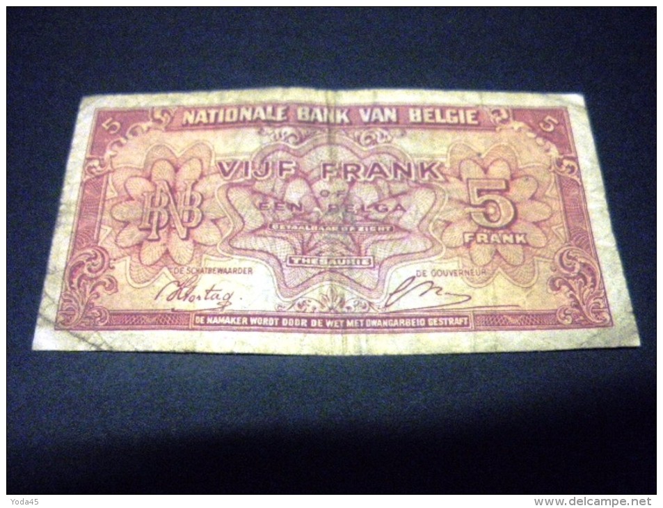 BELGIQUE 5 Francs 01/02/1943, Pick KM N°121, BELGIUM - 5 Franchi-1 Belga