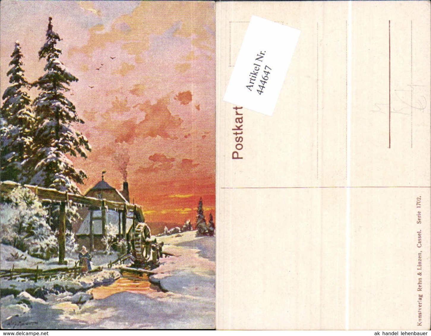 444647,K&uuml;nstler Ak Wasserm&uuml;hle Winterlandschaft - Wassermühlen