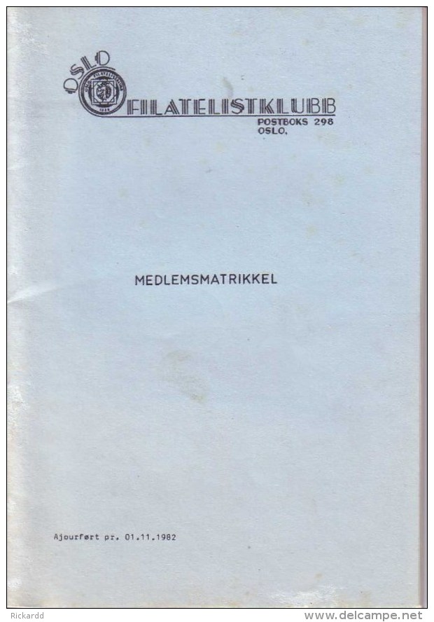 Membership Directory From Oslo Filatelistklubb 1982 - Other & Unclassified