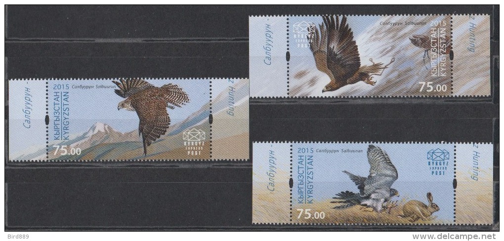 2015 Kyrgyzstan Birds Of Prey Express Post Set Of 3 MNH - Kyrgyzstan