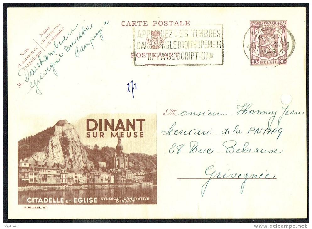 CP Public. N° 871  " DINANT SUR MEUSE " - Circulé - Circulated - Gelaufen - 1949. - Publibels