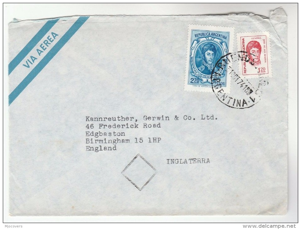 1974 ARGENTINA Air Mail COVER Stamps To GB - Lettres & Documents