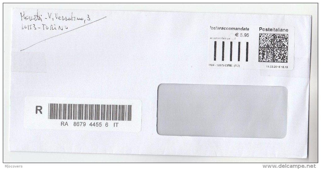 2016 REGISTERED ITALY COVER Stamps  POSTEITALIANE LABEL  Atm? - Briefe U. Dokumente