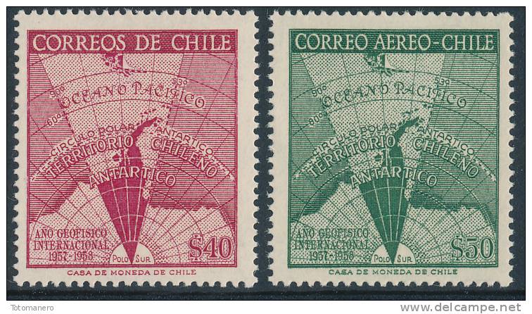 CHILE ANTARTIDA 1958 INTERNATIONAL GEOPHYSICAL YEAR, Set Of 2v**MNH - Internationales Geophysikalisches Jahr