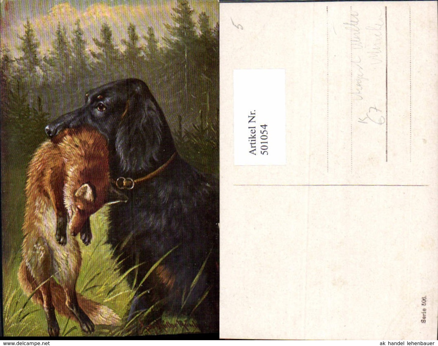 501054,K&uuml;nstler Ak August M&uuml;ller M&uuml;nchen Hund M. Fuchs In Maul - Dogs