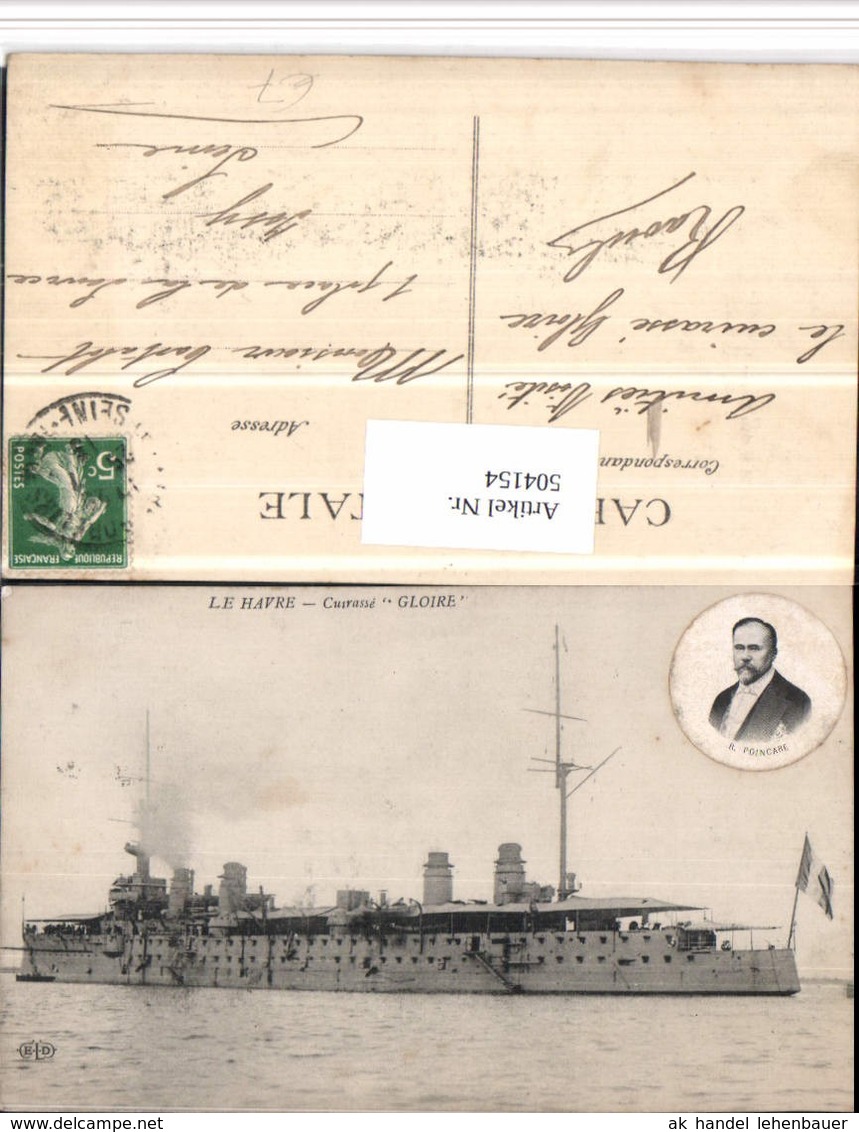 504154,Le Havre Cuirasse Gloire Kriegsschiff Schiff Dampfer Poincare Portrait - Warships