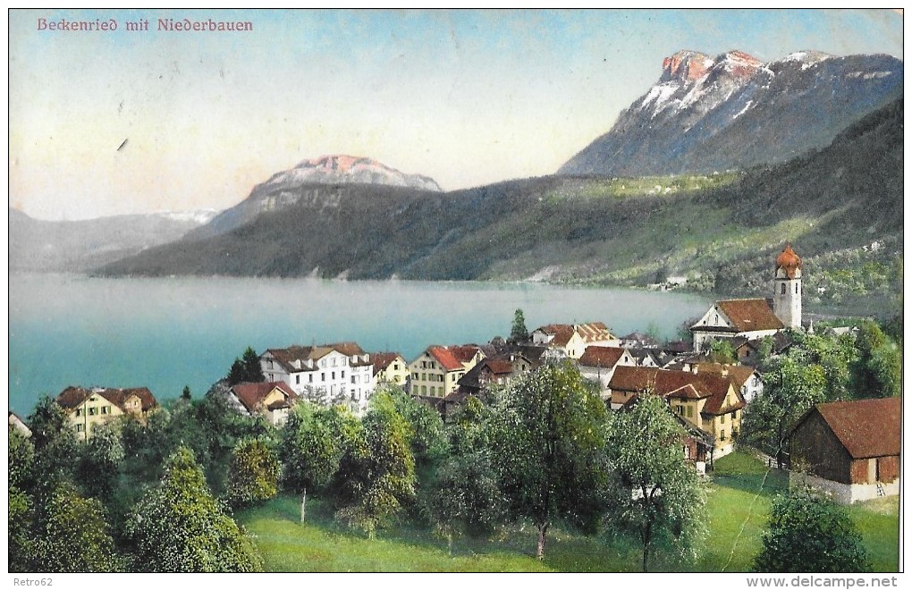 BECKENRIED &#8594; Sehr Schöne Aufnahme Der Dorfpartie Bei Der Kirche 1914 - Beckenried