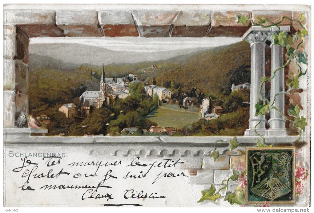 SCHLANGENBAD &#8594; Schöne Litho-Karte ANNO 1919 - Schlangenbad