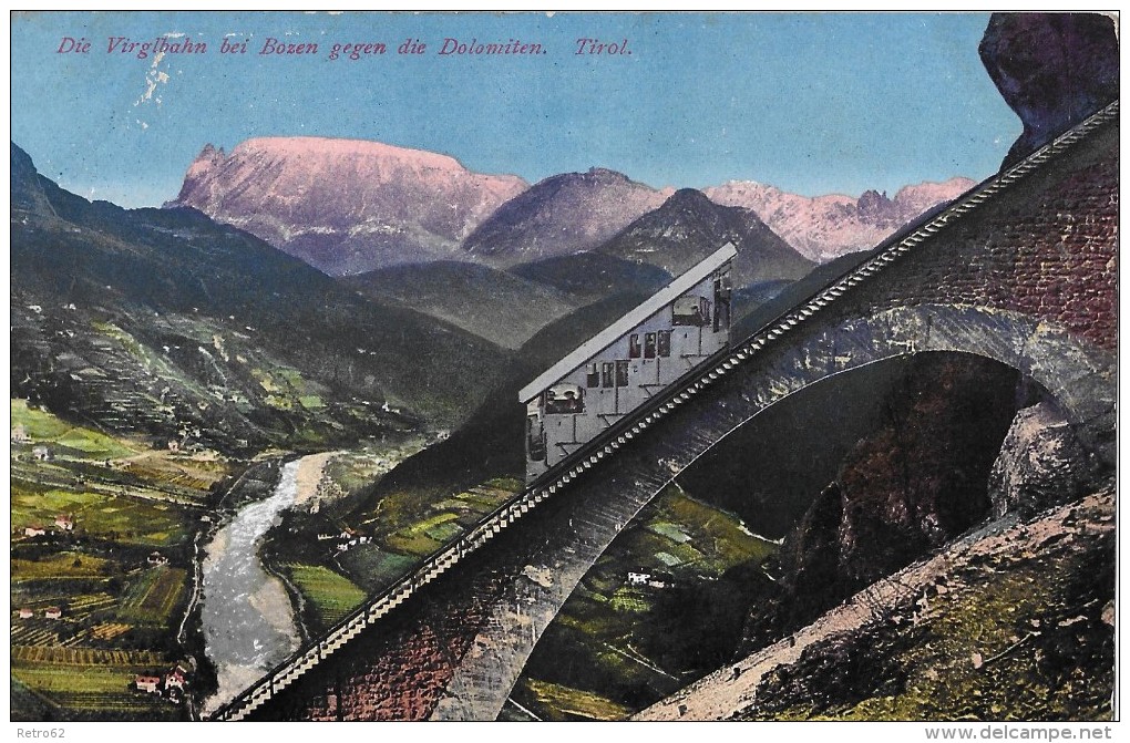 BOZEN &#8594; Die Virglbahn Mit Den Dolomiten Im Hintergrund, Ca.1920 - Bolzano (Bozen)