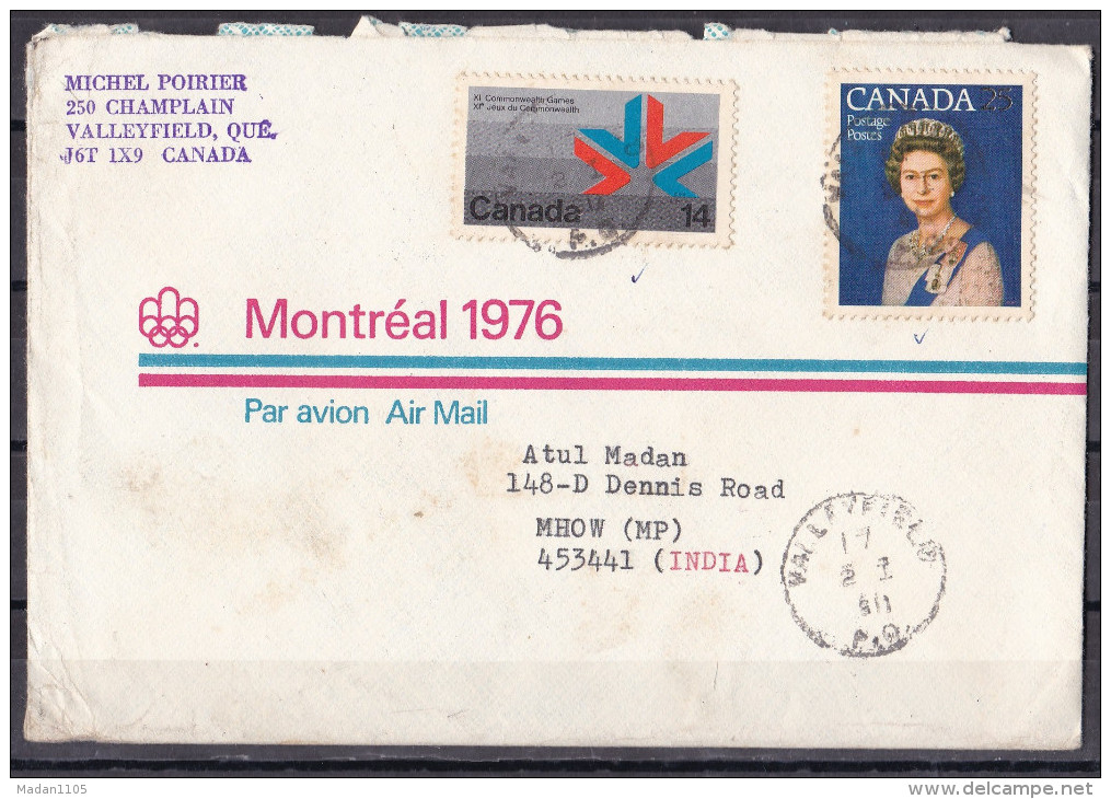 CANADA,  1980, Airmail Cover From Canada To India, Montreal 1976, Par Avion, Queen - Covers & Documents