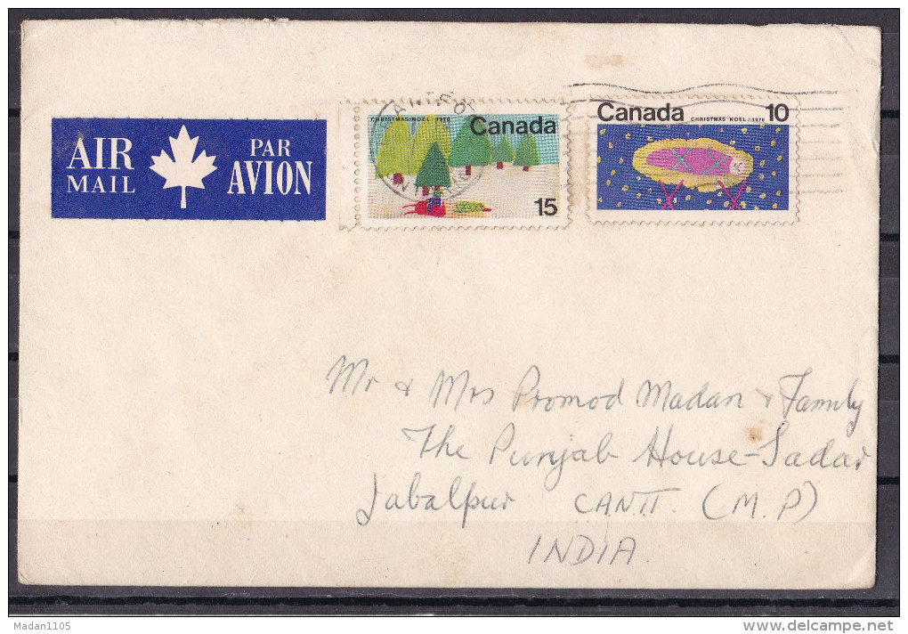 CANADA,  1970, Airmail Cover From Canada To India, 2 Stamps, - Covers & Documents