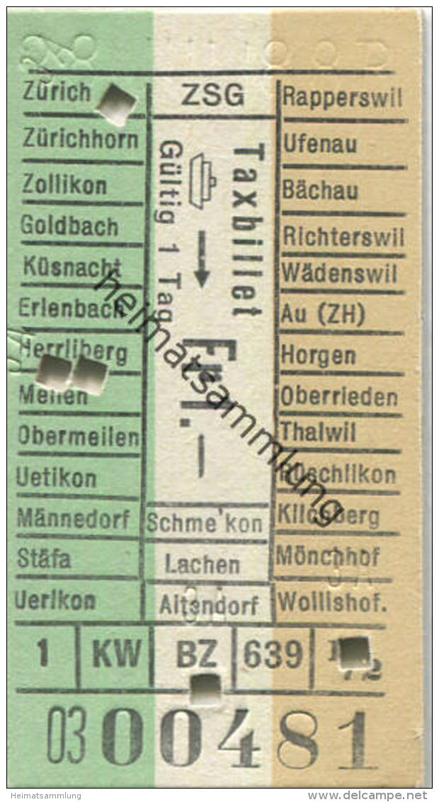 ZSG Zürichsee Schifffahrtsgesellschaft - Taxbillet Fr. 1.- Fahrkarte - Europa