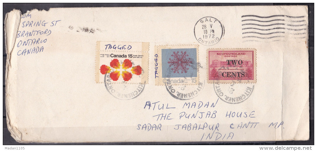 CANADA,  1972, Cover From Canada To India, 3 Stamps, Multiple Cancellations - Lettres & Documents