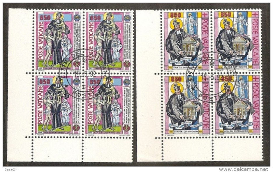 1992 Vaticano Vatican SAN G.B. COTTOLENGO 4 Serie Di 2v. Usate Con Gomma Annullo FDC In Quartina Bl.4 - Usati