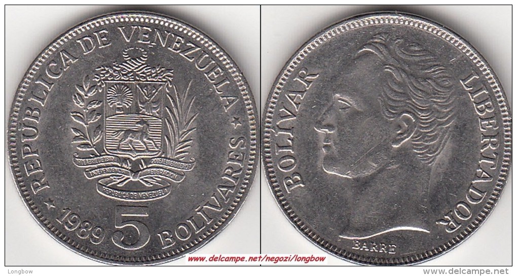 VENEZUELA 5 BOLIVARES 1989 KM#53a2 - Used - Venezuela