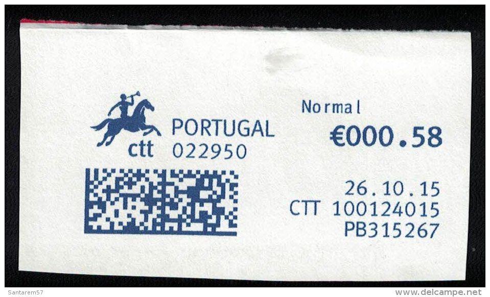 Portugal EMA Sur Fragment Datamatrix 26.10.2015 PB315267 Guichet 022950 - Machines à Affranchir (EMA)