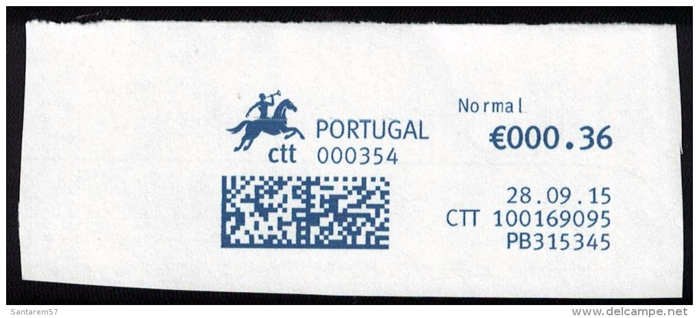 Portugal EMA Sur Fragment Datamatrix 28.09.2015 PB315345 Guichet 000354 - Machines à Affranchir (EMA)