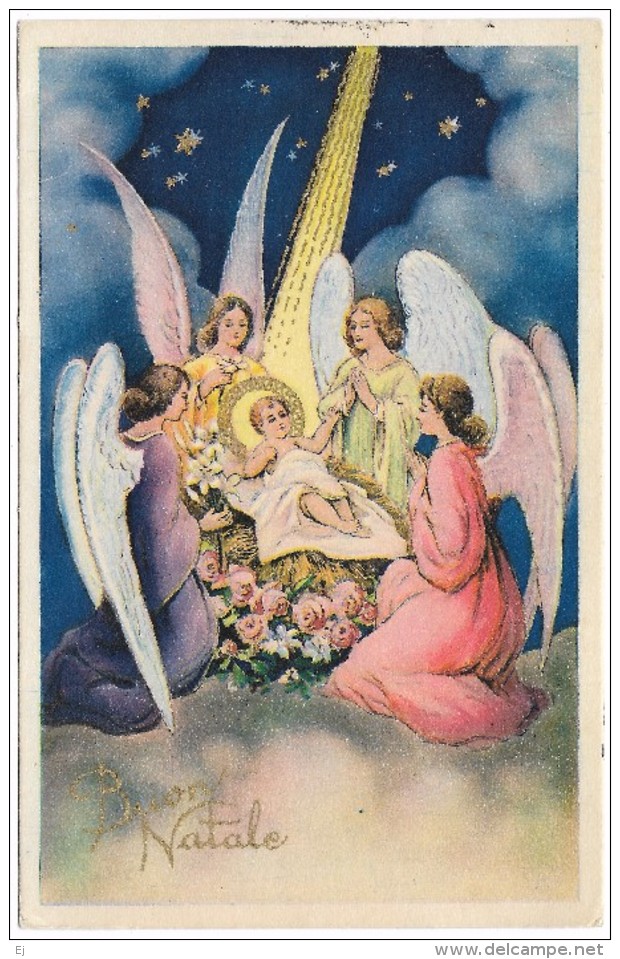 Buon Natale - 4 Angels With Baby Jesus - Gilded - Cecami - Postmark 1937 - Angels