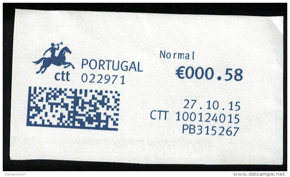 Portugal EMA Sur Fragment Datamatrix 27.10.2015 PB315267 Guichet 022971 - Machines à Affranchir (EMA)