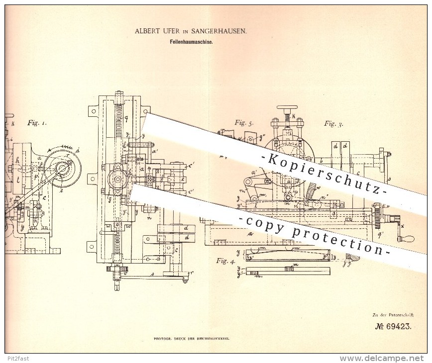 Original Patent - Albert Ufer In Sangerhausen , 1892 , Feilenhaumaschine , Feile , Feilen , Metall , Werkzeug , Meissel - Historische Dokumente