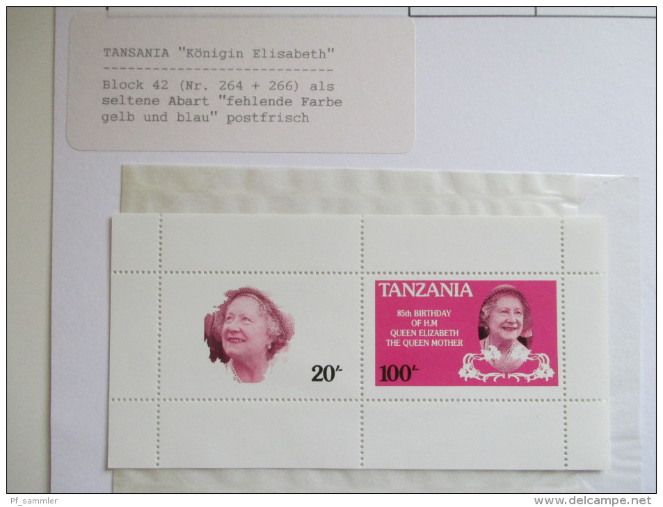 Tansania 11 Blocks mit Abarten fehlende Farben / ungezähnt / verzähnt! Tolle Stücke ** / MNH. Schach / Queen Elisabeth