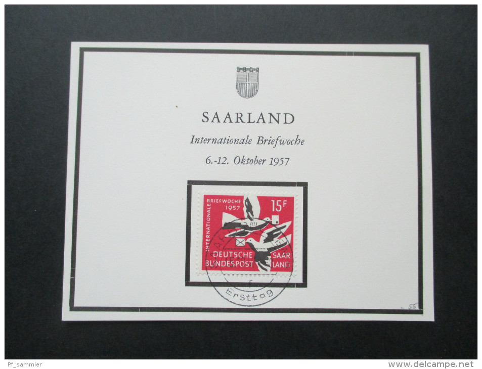 Saarland 1956 / 57 Saarland / Bundesland. FDC / First Day Cards Verschiedene Motive! Kleine Sammlung! Ersttag - Briefe U. Dokumente