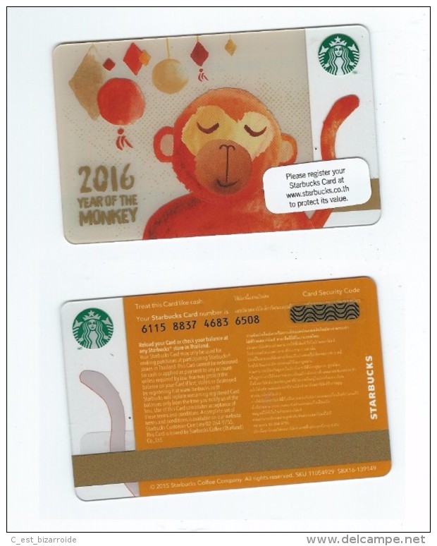 Starbucks Card - Thailande/Thailand - 2016 Year Of The Monkey - 6115 Mint Pin - Gift Cards
