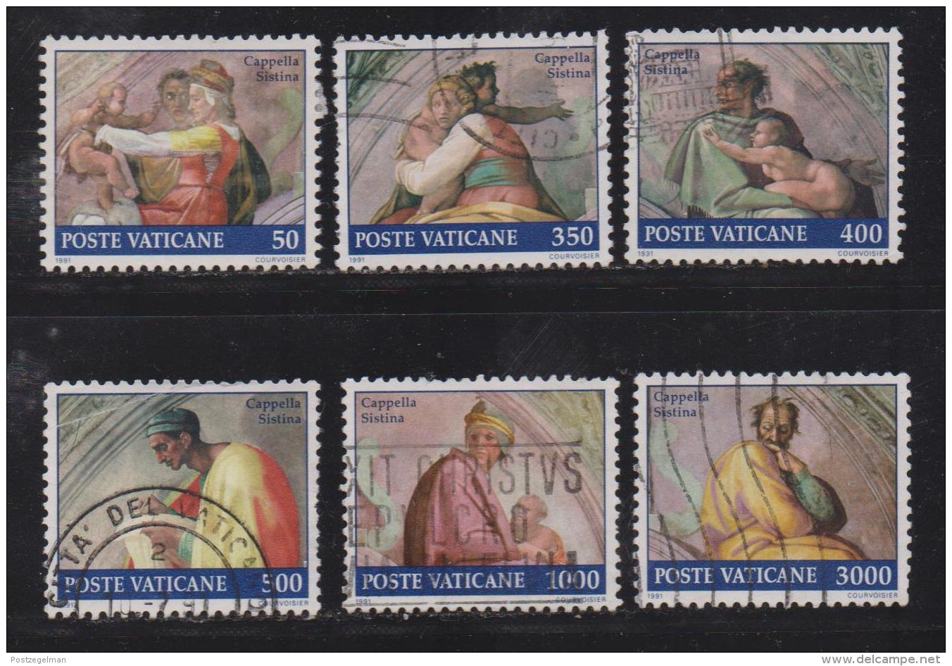 VATICAN, 1991, Used Stamps , Sixtine Chapel, 1023=1034,  #4436, 6value(s) Only - Used Stamps