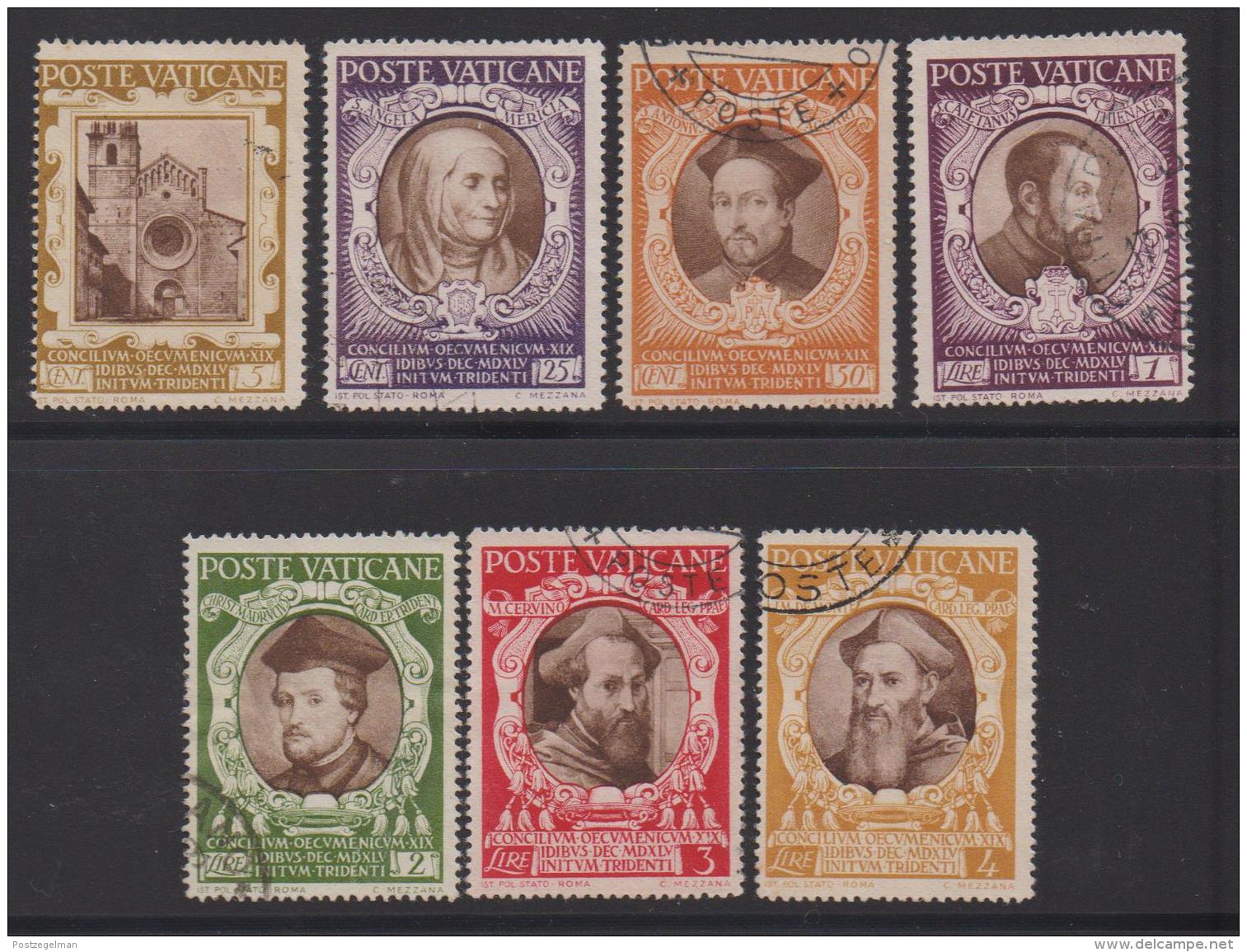 VATICAN, 1946, Mixed Stamps ,Council Of Trent,  126=137, #4156,  7 Values Only - Used Stamps