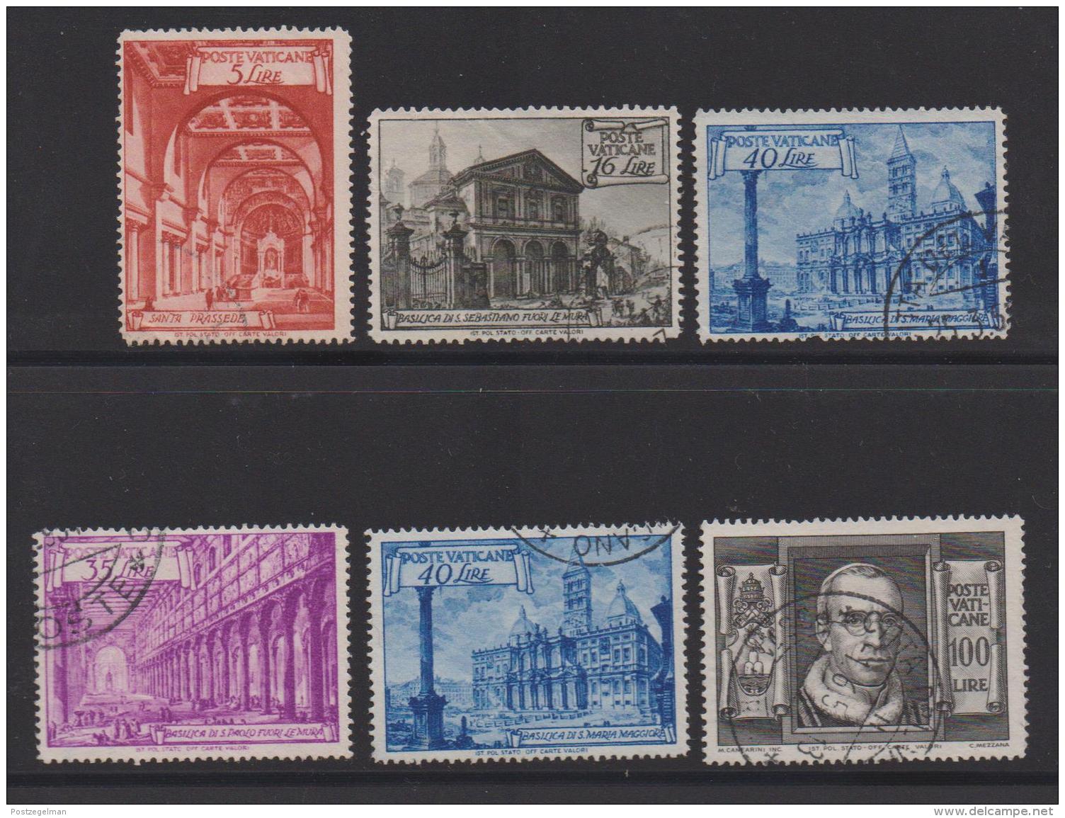 VATICAN, 1949, Mixed Stamps , Pope Pius XII, 149=158, #4168,  6 Values Only - Used Stamps