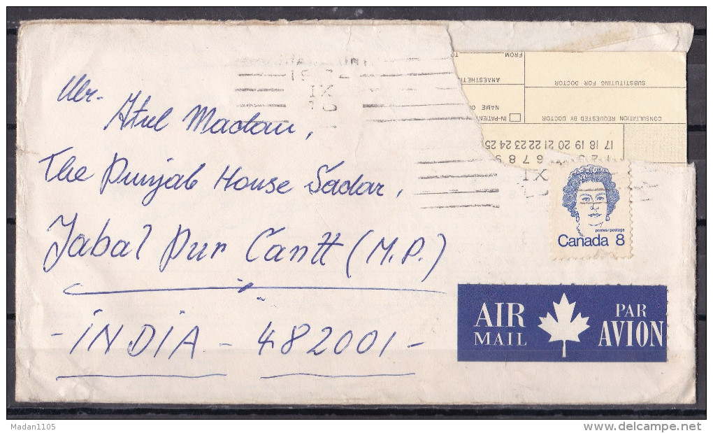 CANADA,  1974,  Airmail Cover From Canada To India, 1 Stamp, - Brieven En Documenten