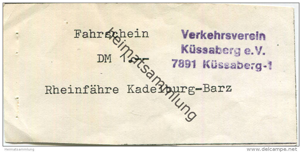 Verkehrsverein Küssaberg E.V. - Fahrschein Rheinfähre Kadelburg-Barz DM 1.- - Europa