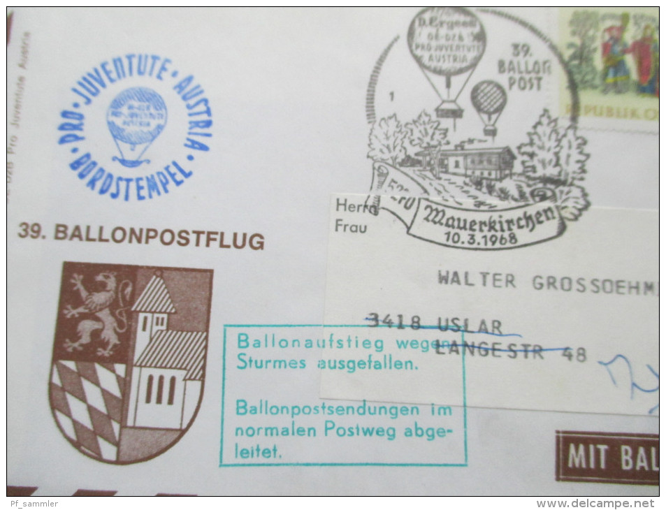 Österreich 1968 Ballonpost Pro Juventute Austria. Ballonaufstieg Wegen Sturmes Ausgefallen! Mauerkirchen 39. Ballon Post - Globos
