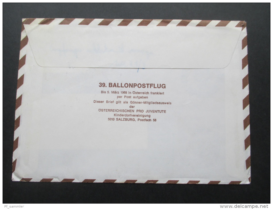 Österreich 1968 Ballonpost Pro Juventute Austria. Ballonaufstieg Wegen Sturmes Ausgefallen! Mauerkirchen 39. Ballon Post - Ballonpost