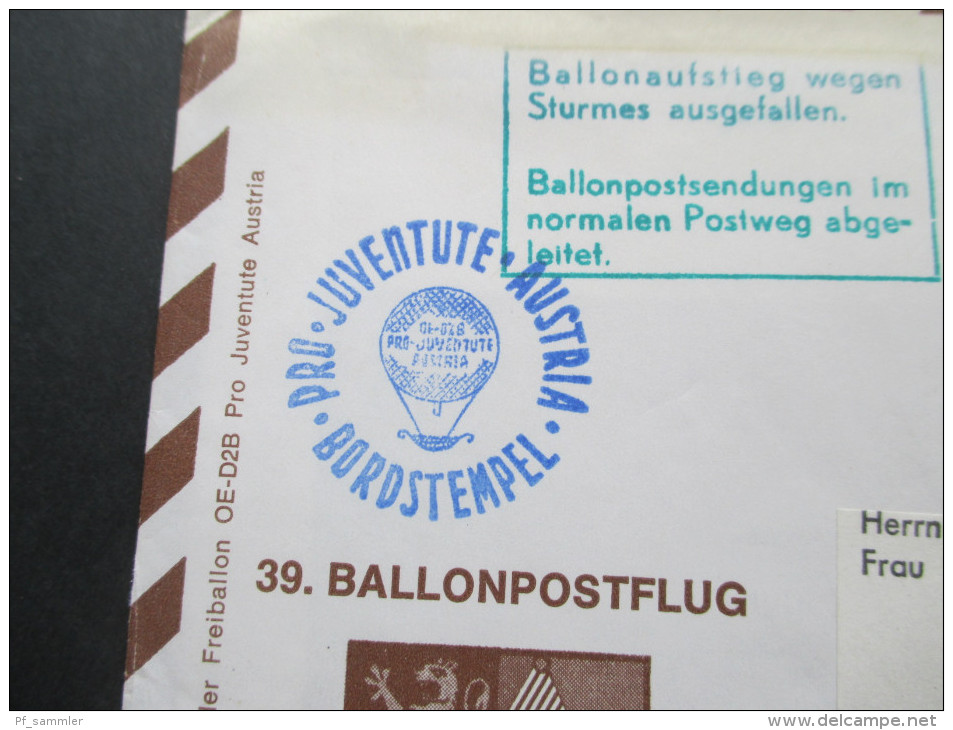 Österreich 1968 Ballonpost Pro Juventute Austria. Ballonaufstieg wegen Sturmes ausgefallen! Mauerkirchen 39. Ballon Post